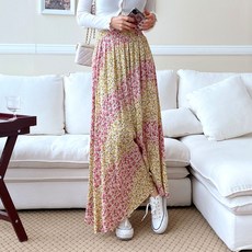 시크블랙 코시본 밴딩 데일리 투톤 플로럴 플레어 패턴 롱 스커트 cpsk5160k2c