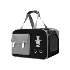 毛皇上 寵物外出行李包 手提包, 黑拼灰, 1個