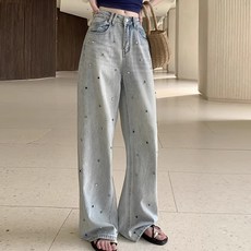 MEICHEL 女款閃亮寶石配飾丹寧長褲 10985