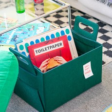 가쯔 접이식 펠트 수납 바구니, 딥그린, 1개