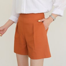 빼빼 여성용 통기성 뒷밴딩 핀턱 린넨 4부 팬츠