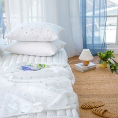 Yesbedding 泡泡紗可愛兔子夏季薄被, 藍色