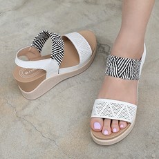 J SHOE 女款牛皮Rosie厚底鬆緊帶涼鞋 7cm, 250, 白色