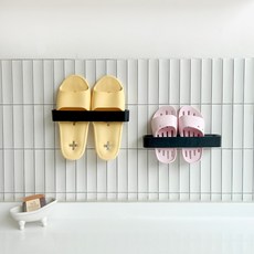 免鑽孔黏貼式拖鞋架, 黑色, 2個