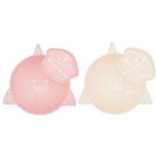 채널앤쥬 탈부착 종지 시리얼볼 상어, 핑크, 베이지, 2개