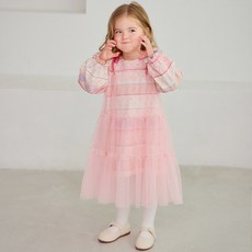 hejmini 女童愛心兔子提花紗質連身裙