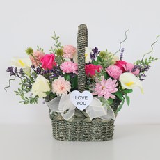 人造花新款橢圓花籃, 粉紅色, 1個