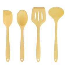 Nature Living 矽膠烹飪工具4件組, 1組, 黃油黃, 烹飪湯匙+鍋鏟+鍋鏟+長柄勺