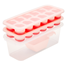 livingovoje 扭轉雙層製冰盒 12格 2入 + 儲冰盒 + 冰勺 套組, 粉紅色, 1套
