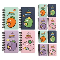 Pinkfoot 蔬果圖案線圈筆記本 4款, 海軍藍，粉紅色，紫色，薄荷色, 3套