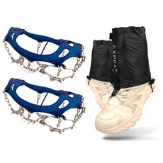 XPEAK 11釘冰爪 + 越野短版綁腿套組, 海軍藍(冰爪), 黑色(綁腿)