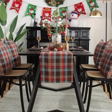 Sonio 聖誕格紋桌旗, 03 咖啡色格紋, 1個, 120 x 33 cm
