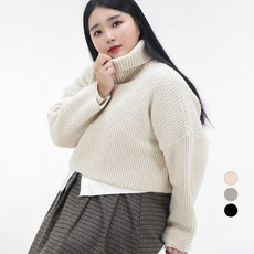 102102 여성용 소프트 골지 터틀넥 크롭 니트