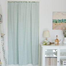 ANDCOTTON 空間分隔 門簾 遮擋簾 窗簾 純棉 粉彩格紋, 薄荷綠