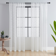 부트핏 은은한 햇살 자수 쉬폰 레이스 커튼 세트