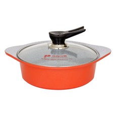 Kitchen-Art IH感應爐適用雙耳陶瓷不沾淺湯鍋, 22cm, 橘色