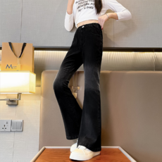 歐蘭吉達蒙 女童中度水洗鬆緊帶靴型黑牛仔褲