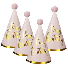 OLIVEPARTY 生日派對錐形帽, 粉紅色 A款, 4個