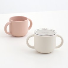 TACKAON 兒童用123矽膠訓練杯2入 + 杯蓋組, 象牙白 + 米粉色, 1套, 200ml