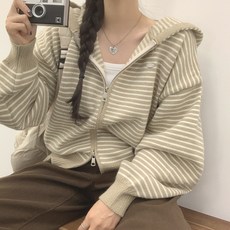 WITH HUILIN Hoho 條紋針織連帽拉鍊外套