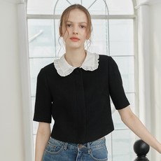 벰버 여성용 레이스 코랄 하프 슬리브즈 트위드 자켓