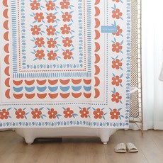 Rest in Bath Kitsch 花卉面料防水浴簾方形 + 窗簾環 10 件套, 1套, 白色系