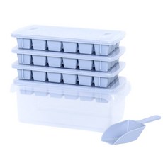 Living Sunday 18格製冰盒組 4入+置物盒+冰勺, 藍色