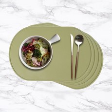 MF Store 橢圓形矽膠餐桌墊, 橄欖綠, 40 x 26.5 cm, 4個