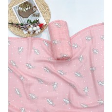 LuxuryBaby 嬰幼兒用雙層竹纖維紗布毯, 粉紅兔子玩偶