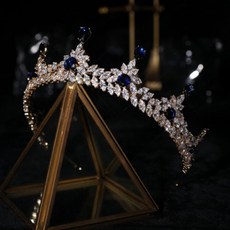 파티용품 헤어 액서사리 웨딩 하이 엔드 지르콘 크라운, 블루, 1개