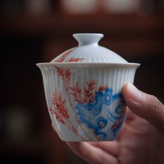 高磁堂Jeong Deok Jin Flow Gaewon Kasanjeuk傳統茶杯, 白+紅+藍, 1個