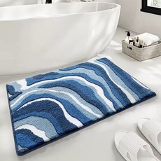 다다랜드 소프트무드 욕실 현관 포근한 감성 컬러 발매트, 웨이브 블루 러그