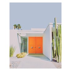 室內裝飾木質掛軸 + 現代風景海報橘色門套組, 白色