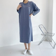 BORIMOM 孕婦刺繡長袖條紋連身裙