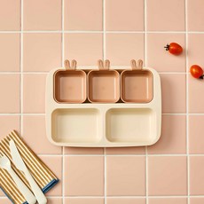 Modern House 兒童安全可微波 Nestic 兔子單盤幼兒餐盤組, 餐盤+小碗3p, 1組, 粉色