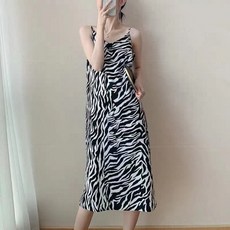 PEONIST 斑馬紋細肩帶長版連身裙, 白色