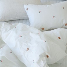 누블 곰돌이 체리 자수 먼지없는 바이오워싱 고밀도 차렵이불 세트