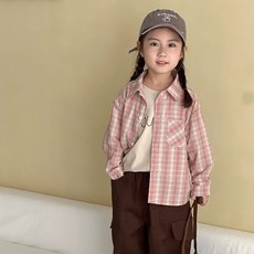 스타빈 아동용 원포켓 베이직 체크 긴팔 셔츠