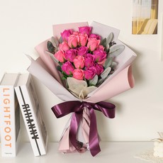 ASPASIA 香皂玫瑰花20入+綠葉花束, 深粉色