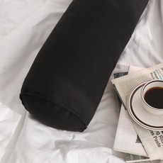 포홈 핸드메이드 모카린넨 원형 바디필로우 커버 솜미포함, 잉크블랙
