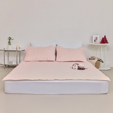 LIV MOM 純棉顏料染色四角鬆緊帶床墊保潔墊, 煙燻粉紅