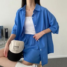 TheSirup 女款簡約日常襯衫短褲兩件式套裝