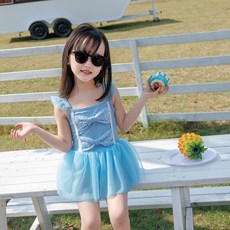 Yiyoumong女童款小荷葉邊閃亮蝴蝶結蕾絲連身泳衣套裝