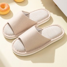 Alleophom 細條紋亞麻居家室內拖鞋, 1個, 米色