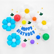 파티쇼 데이지 생일 가랜드 + 마카롱 은박 세트, 블루, 1세트