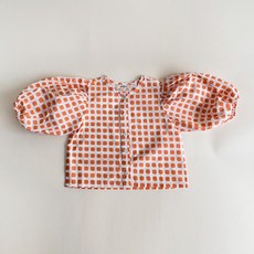 Bienvenue 女童泡泡袖方塊罩衫