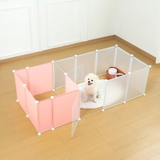 Qilci 狗狗DIY廁所分離圍欄 14P + 安全門 2P 套組, 粉紅色