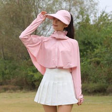 Nature Mate女款高爾夫服防風斗篷連帽雨衣短夾克+帽子組, 粉色, 1組