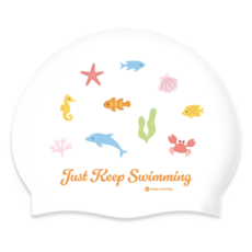 KeepSwimming 矽膠海洋世界生存兒童泳帽, 白色, 1個