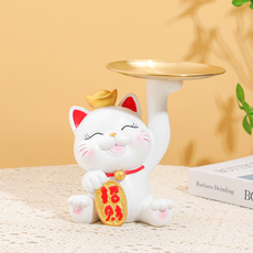 Theia 現代可愛客廳玄關裝飾用迷你托盤, 貓咪托盤 白色